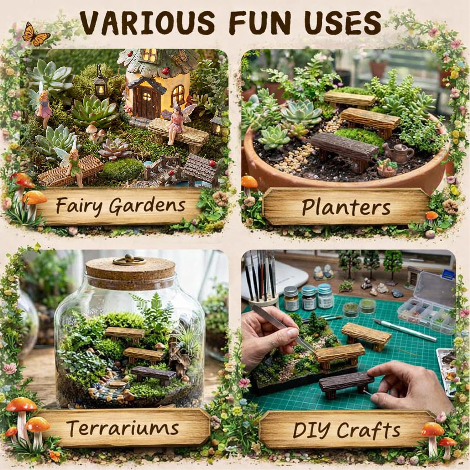 Namalu 18 Pcs Mini Resin Bench Miniature Garden Bench Dollhouse Accessories