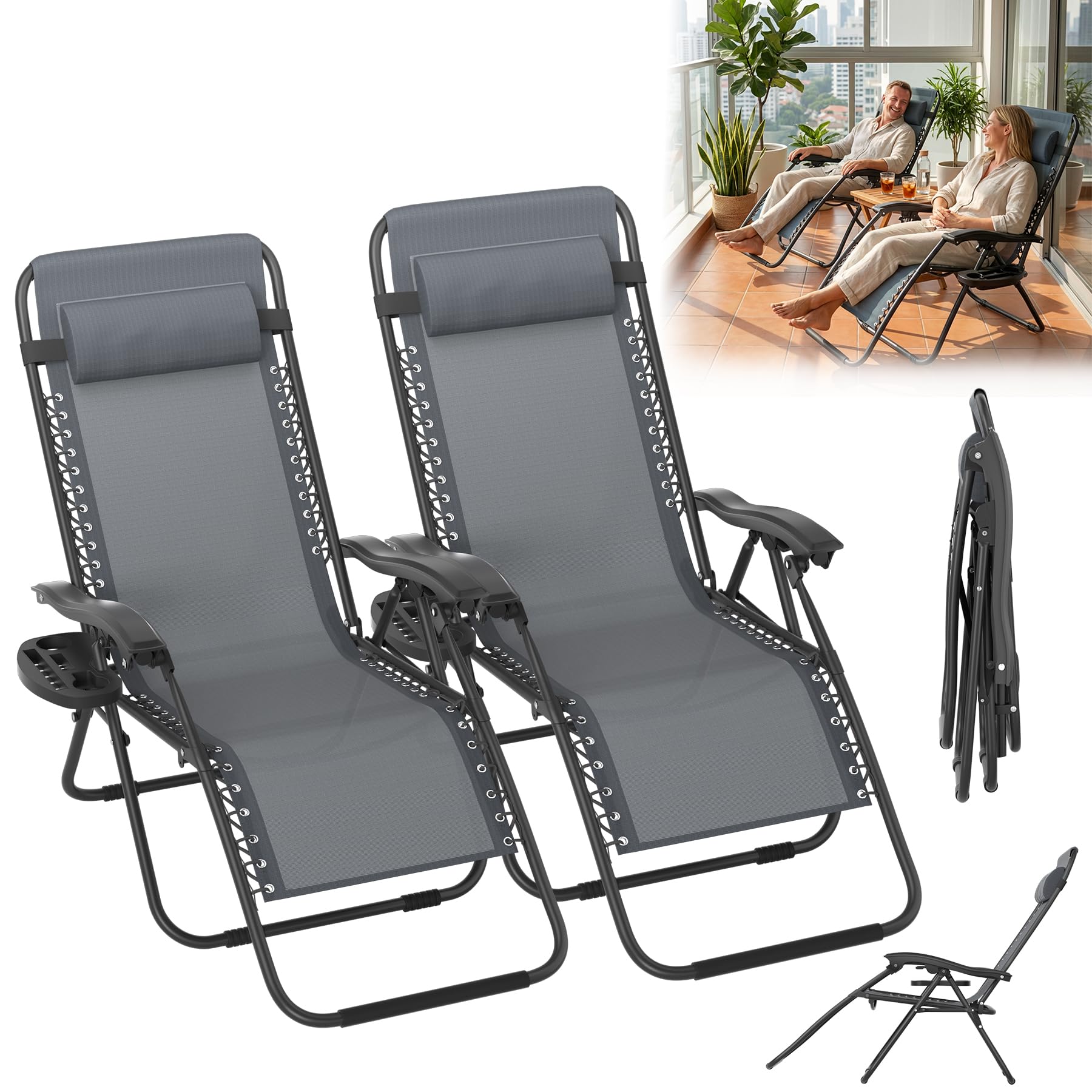 ACXIN Liegestuhl Klappbar Extra Breit, Sonnenliege und Gartenliege Wetterfest mit Zwei-Stufen-Rückenverstellung, Campingstuhl Faltbar für Balkon und Terrasse, Stabil bis 120kg