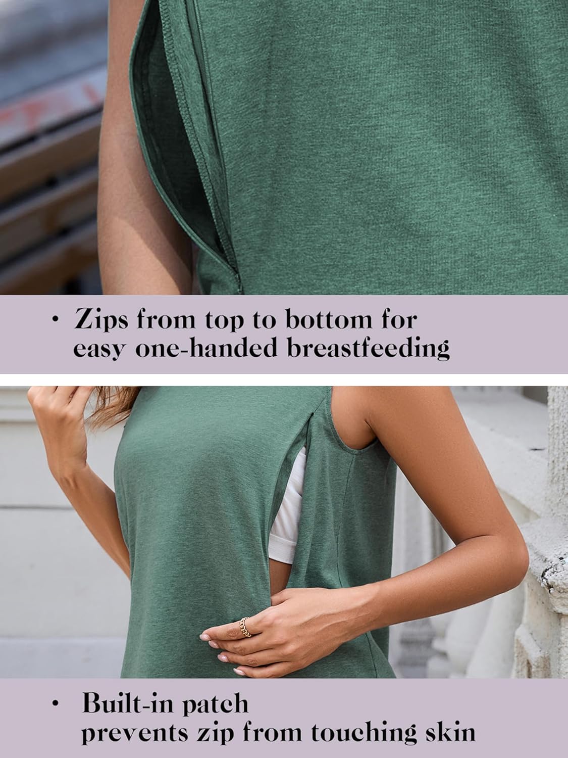 Ecavus Women's 3-Pack Nursing Tank Tops Hidden Zippers Sleeveless Breastfeeding Shirts Loose Fit Maternity Tops - Image 3