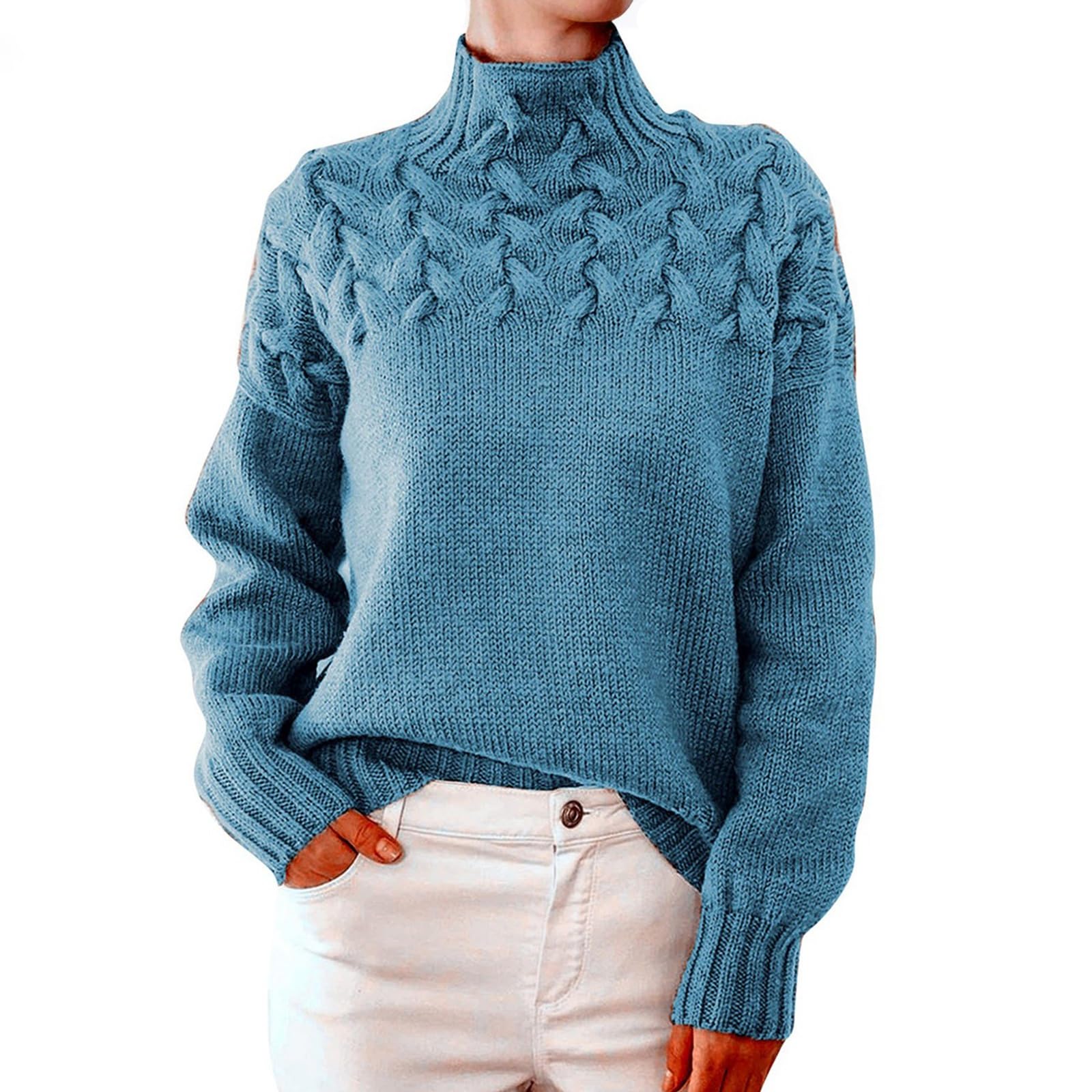 UOFOCO Womens Long Sleeve Turtleneck Knit Sweaters Fall Winter Casual Loose Oversized Pullover Tops Plus Size Outfits