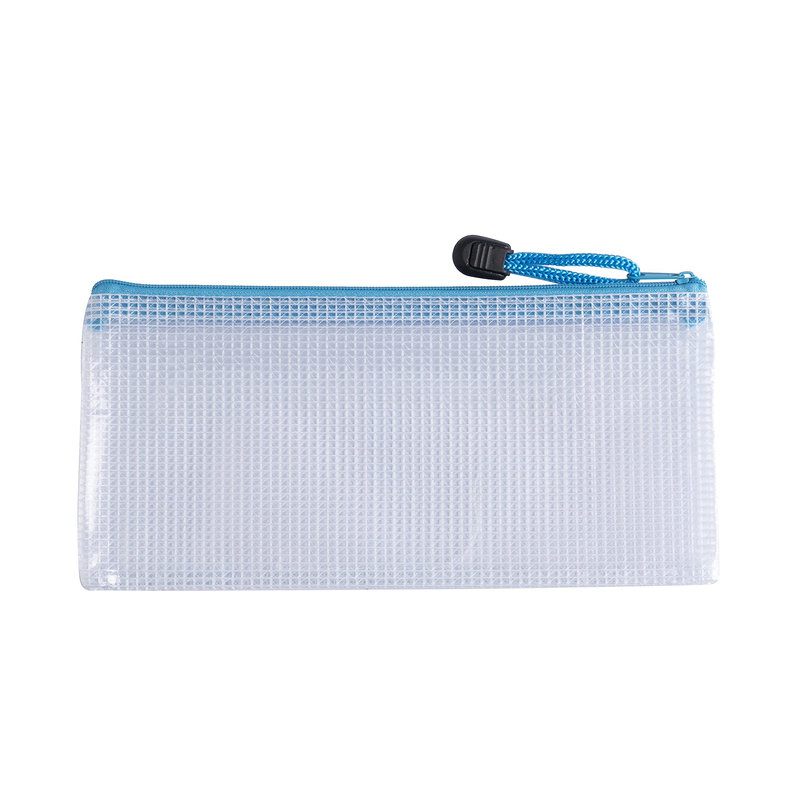 Pack of 12 DL Light Blue PVC Mesh Zip Bags - Durable Zipper Document Pouches for Office, School, Travel, Filing, Storage & Organisation