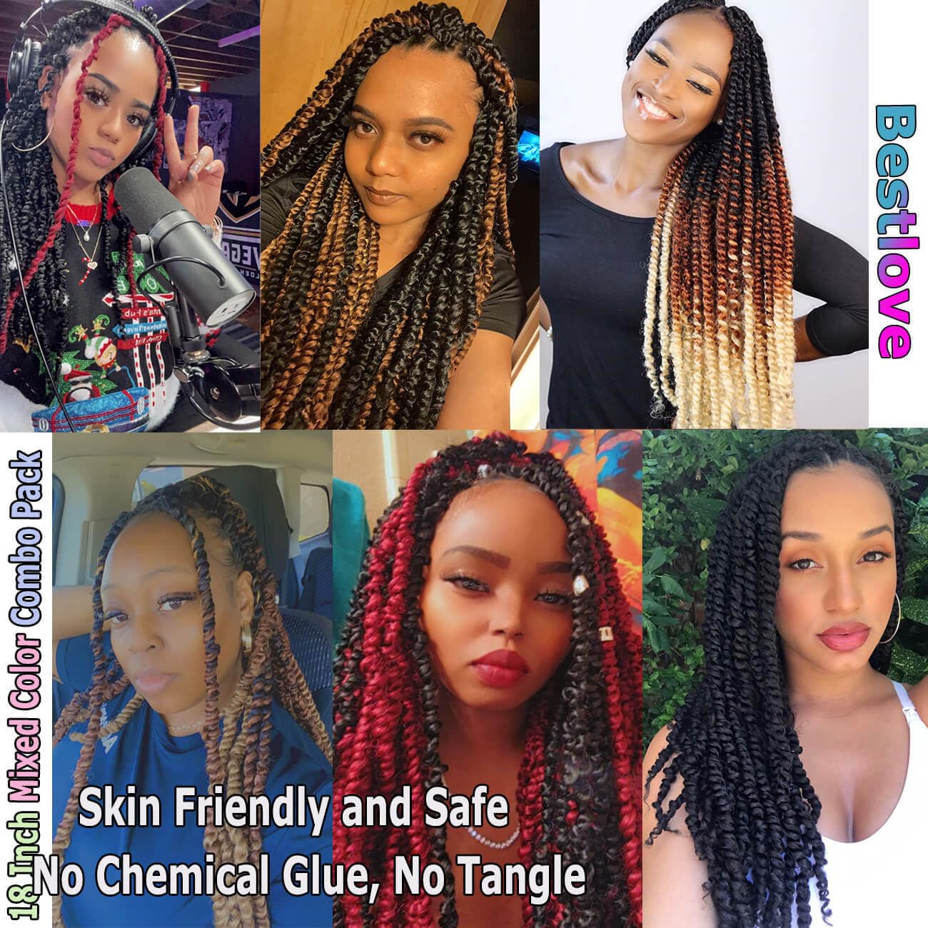 Bestlove 1B/30/613 Passion Twist Crochet Hair 14 Inch 8 Packs Pre-Twisted Ombre Passion Twists Synthetic Hair Pre-Looped Crochet Braids Hair Soft & Durable