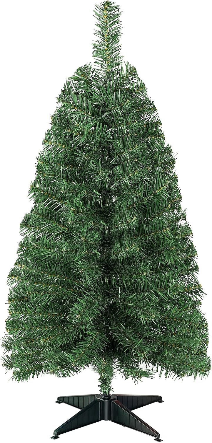 Okicoler 3FT Premium Artificial Tabletop Mini Christmas Tree, 125 Branch Tips, Metal Hinges & Foldable Four-Corner Base, Flame-Retardant PVC, Easy Assembly for Indoor Outdoor Holiday Decor (Green)