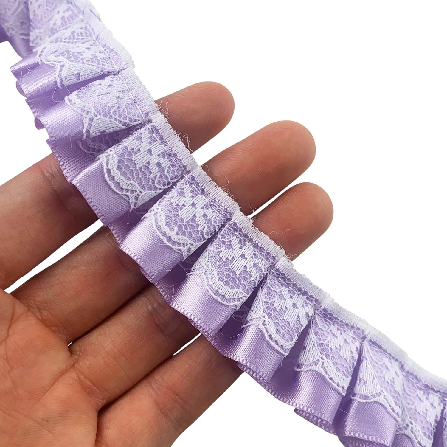 5 Yards Purple Double-Layer Pleated Chiffon Lace Trim,2.5cm Lace Edge Ribbon for DIY Sewing Crafts, Clothing, Pillowcase, Home Decor & Costume Embellishments