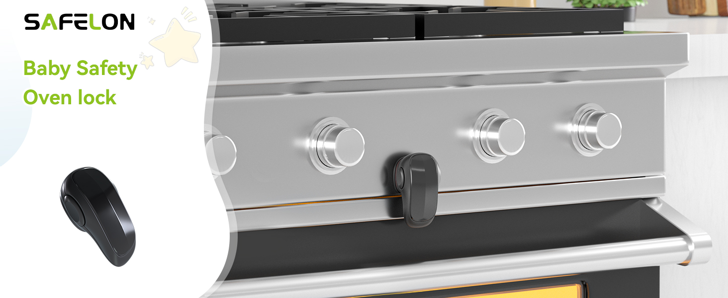 SAFELON Blocco Sicurezza Forno Per Bambini - Serratura A Doppio Pulsante, Adesivo 3M, Nero - Foto 8