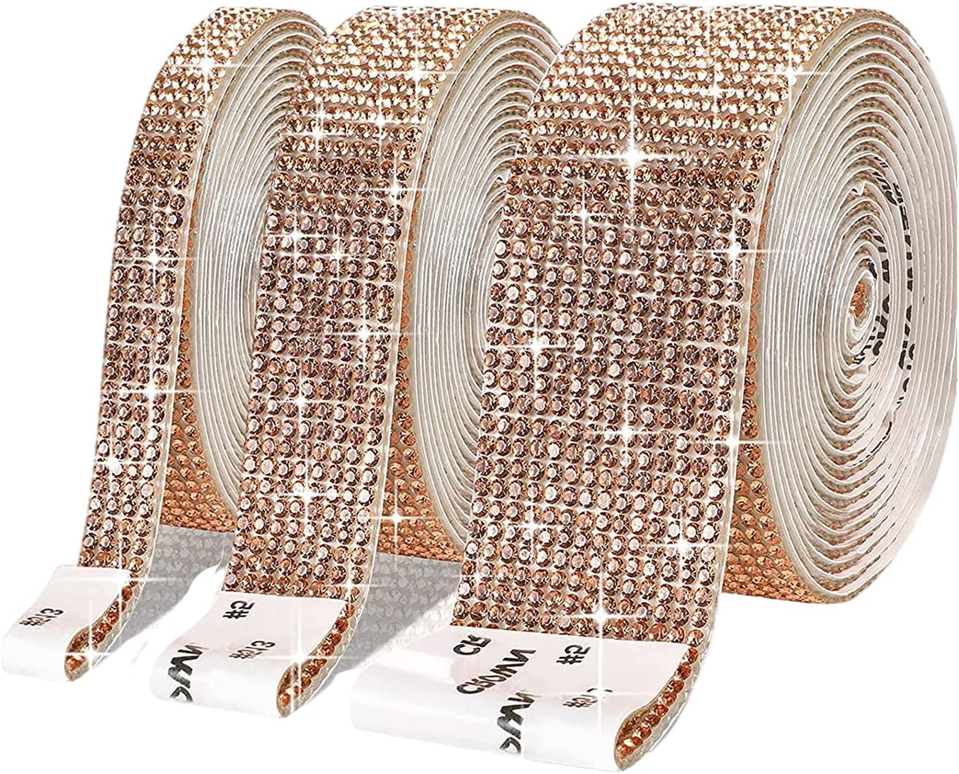 3 Rolls Gold Self-Adhesive Crystal Rhinestone Diamond Ribbon with 2 mm Rhinestones,Bling Home Accessories Rhinestone Stickers for Arts Crafts Home Cake Wedding Birthday Party Event Car Phone Decor