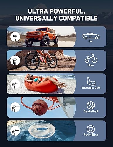 Miniatura 9 de AstroAI Inflador de neumáticos, bomba de compresor de aire portátil de 150 PSI, 12 V CC/110 V CA con motores de metal duales y luz LED, accesorios