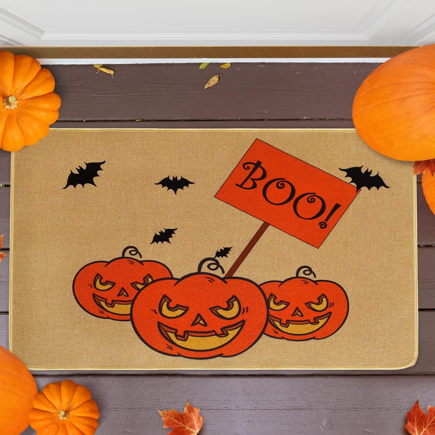 YoleShy Boo Halloween Door Mat Outdoor Pumpkin Door Mat Halloween Welcome Mats for Front Door Outdoor Indoor Heavy Duty Non-Slip Rubber Back, 17 x 29 Inch