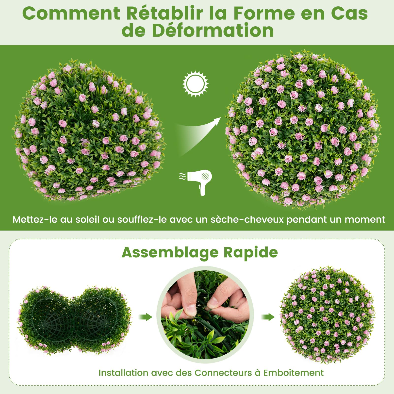 RELAX4LIFE 2 Boules Artificielles 37 CM avec Fleurs et Feuilles