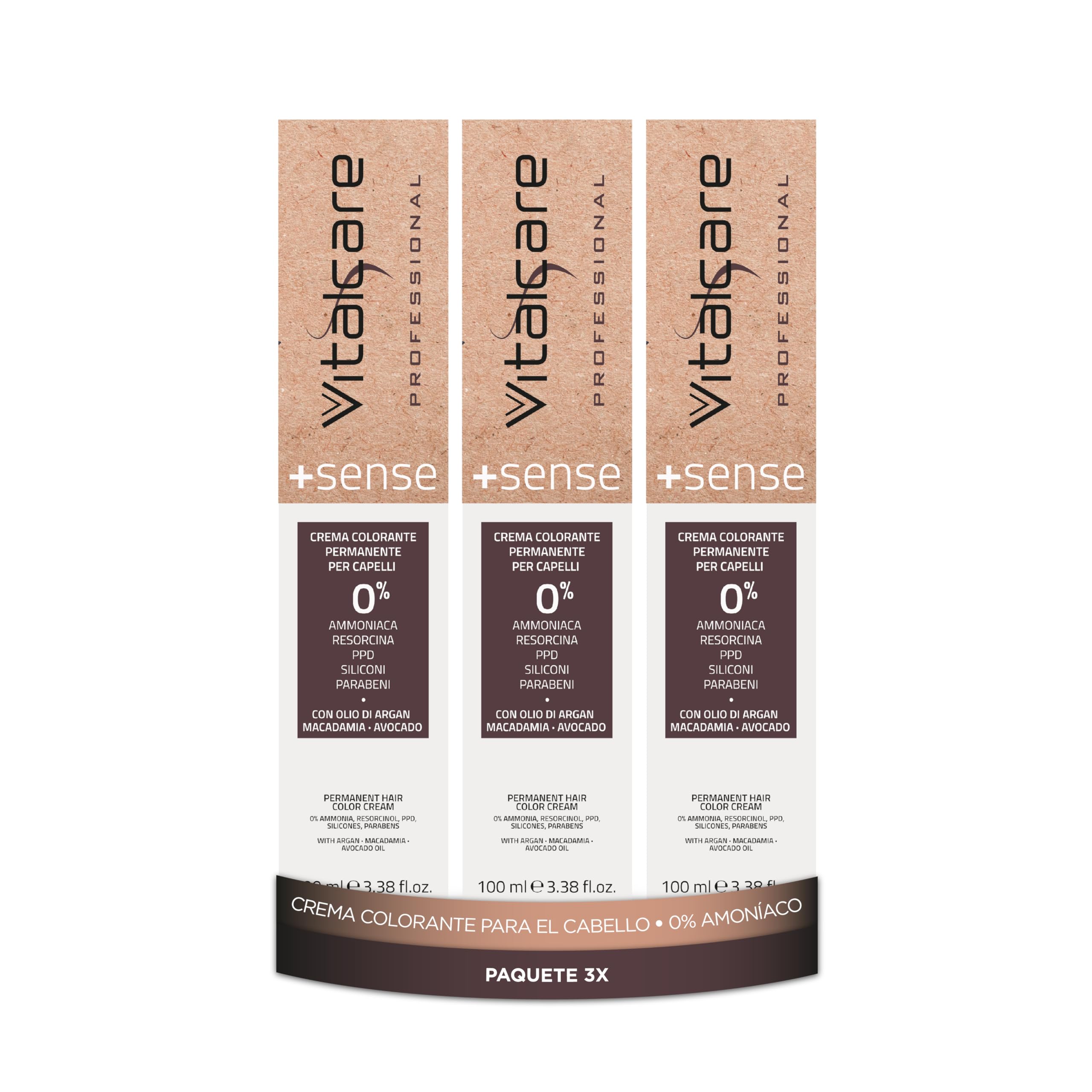 Vitalcare | +Sense, Professional Permanent Colouring, Cream Colouring, No Ammonia, Resorcine, PPD, Silicones, With Argan, Macadamia and Avocado Oil, 9/00 Very Light Blonde, 3 pcs x 100 ml