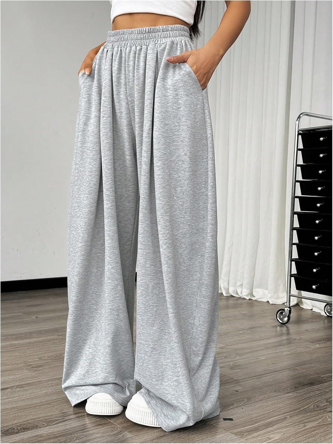 SweatyRocks Women's Barrel Pants Wide Leg High Waist Baggy Sweatpants Elastic Oversized Athletic Joggers Trousers - Image 5