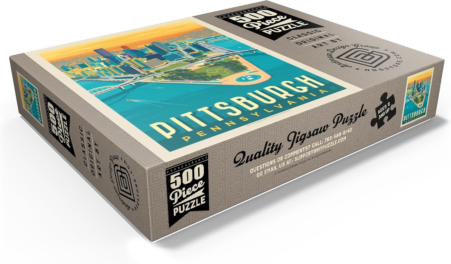 MyPuzzle Pittsburgh, PA: Bird's Eye View, Vintage Poster - Premium 500 Piece Jigsaw Puzzle for Adults