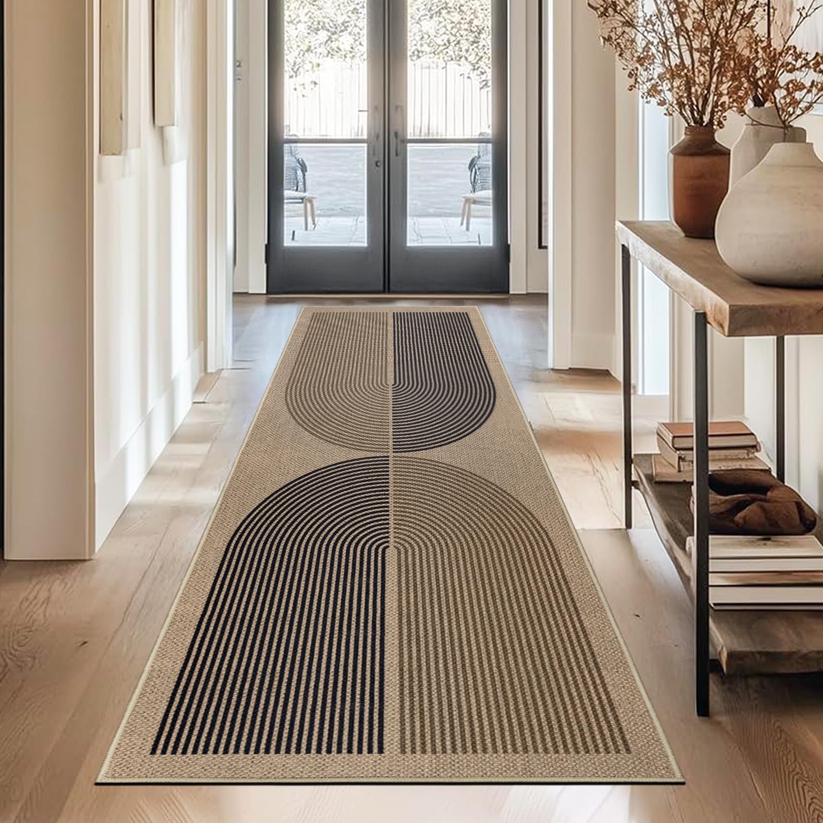 Capslpad Teppich Läufer Flur Karierter Jute Aussehen KüchenTeppich Natürlich Waschbar Teppich Braun rutschfest Wohnzimme Läufer Flur Eingang, Küche, Schlafzimmer, Balkon