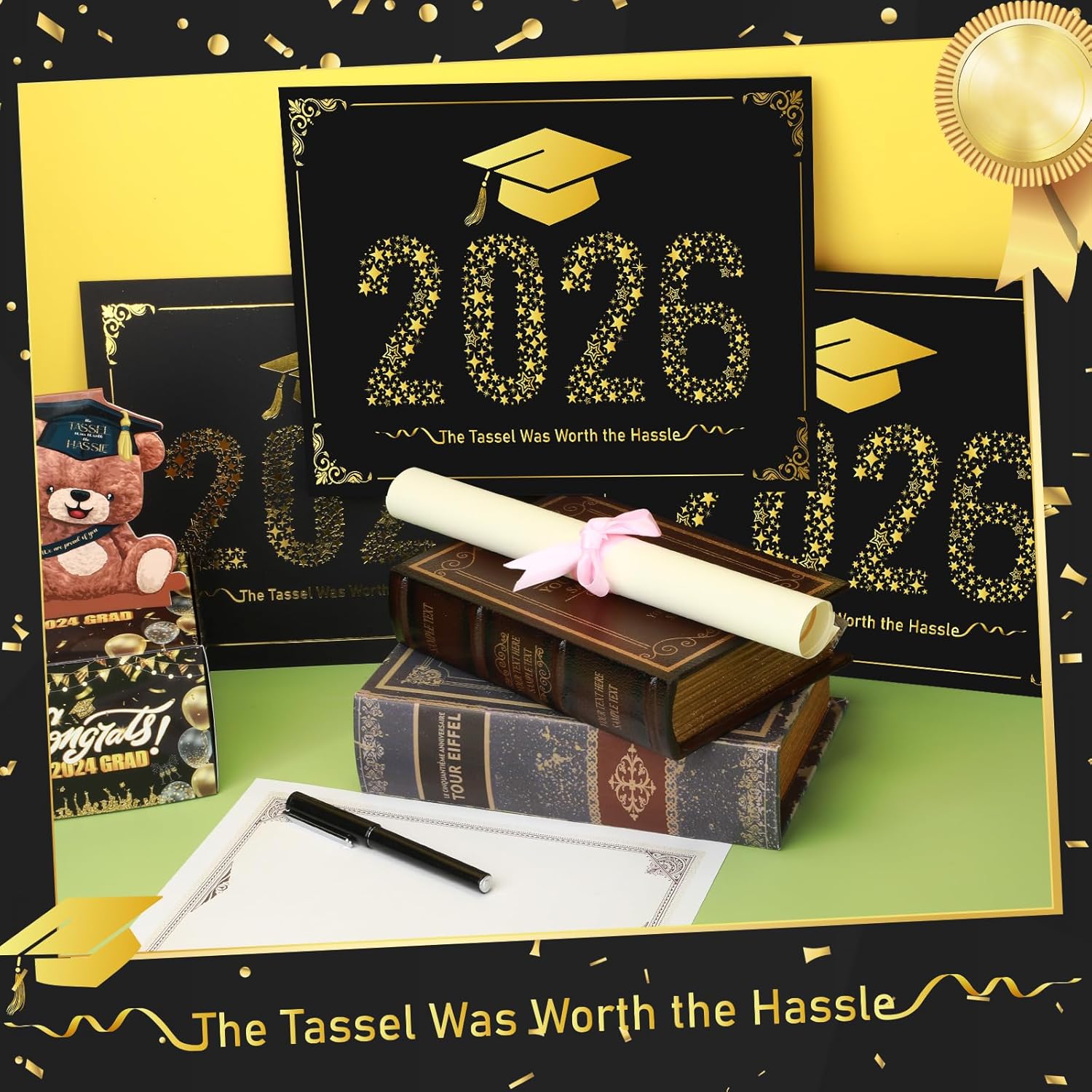 ReliThick 50 Pcs Graduation Certificate Holders Class of 2026 Diploma Holder Gold Graduation Foil Border for 8.5 x 11 Inch Letter Size Certificates, Cardstock, Document Papers