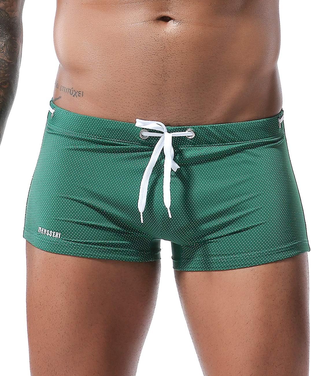 MIZOK Men's Swim Trunk Swimwear Quick Dry Bathing Suit Board Short Sexy Boxer Brief with Drawstring