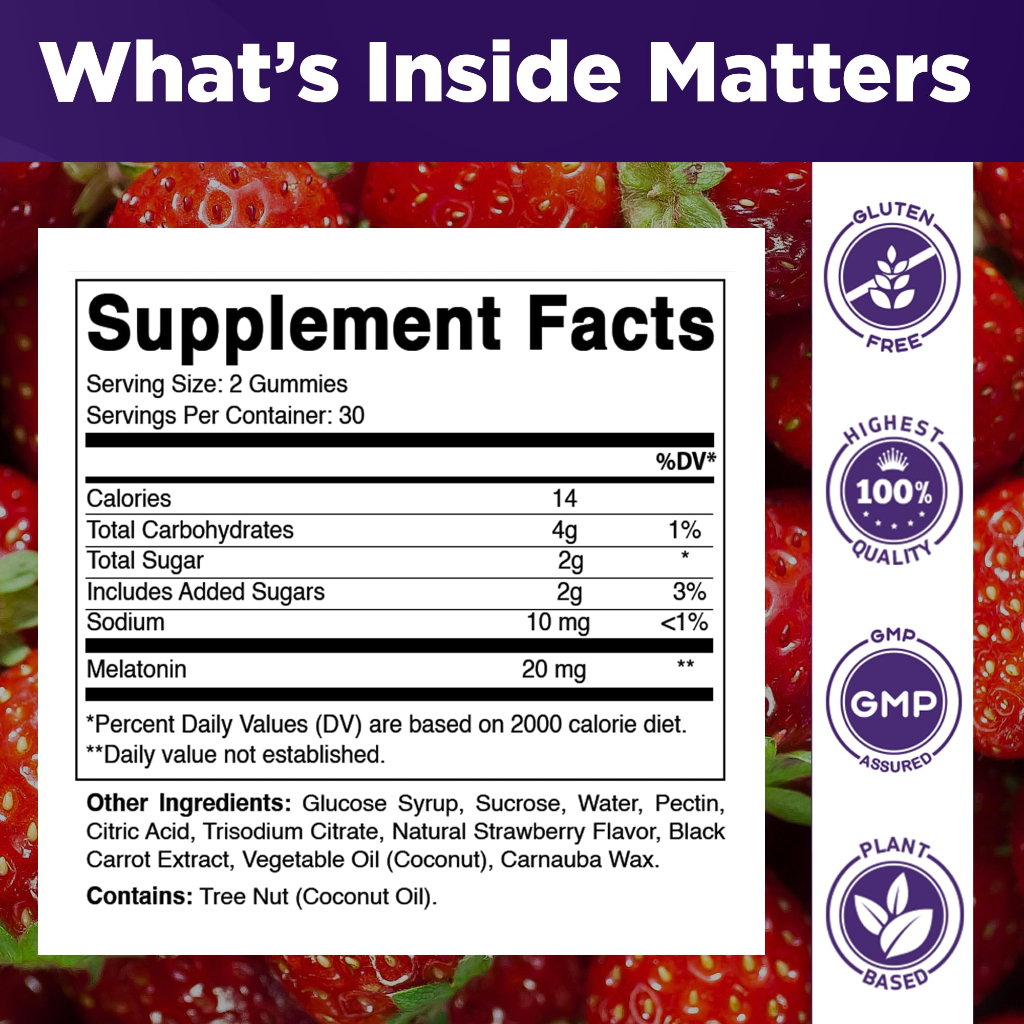 Vitamatic Melatonin 20 mg Gummies, Vegan, Strawberry, 60 Count — Amazon image 2