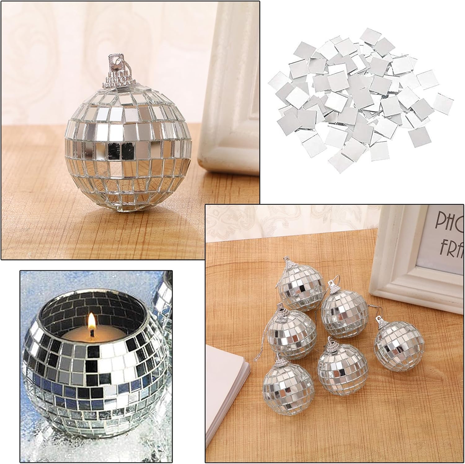 7500Pcs 50 Sheets Small Silver Self-Adhesive Mirror Mosaic Tiles Mirror Tiling Party DIY Decor 10mm x 10mm