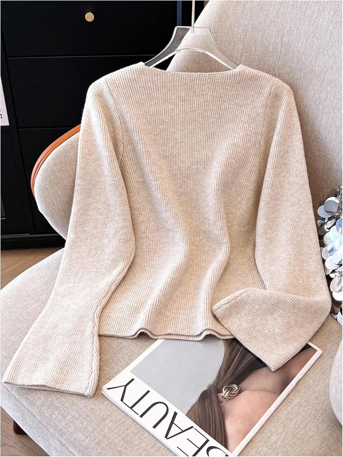 SHENHE Women's V Neck Fitted Sweater 3D Crochet Flower Knitted Dressy Fall Sweater Pullover - Image 2