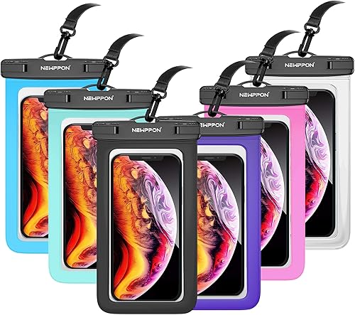 Newppon Paquete de 6 bolsas impermeables para teléfono funda universal a prueba de agua con cordón para el cuello, soporte de celda transparente