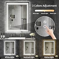 Vista 2 de pickpiff Espejo LED para baño, espejo de pared de 32 x 24 pulgadas con luces, espejos de maquillaje de baño antivaho con 3 colores, regulable