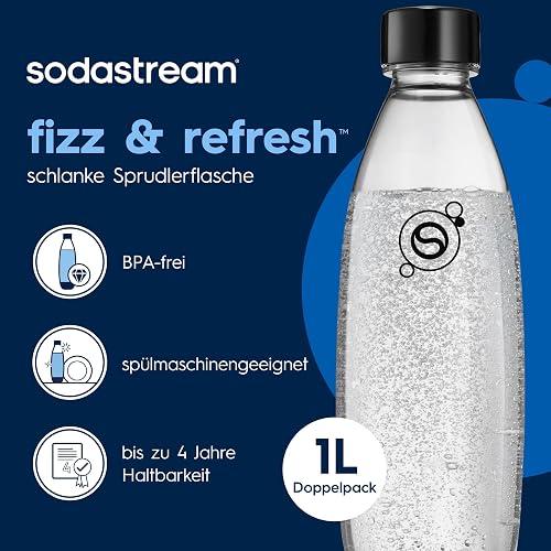 Sodastream Fuse – Lot de 2 bouteilles réutilisables 1L sans BPA, lavables au lave-vaisselle, noires - 3
