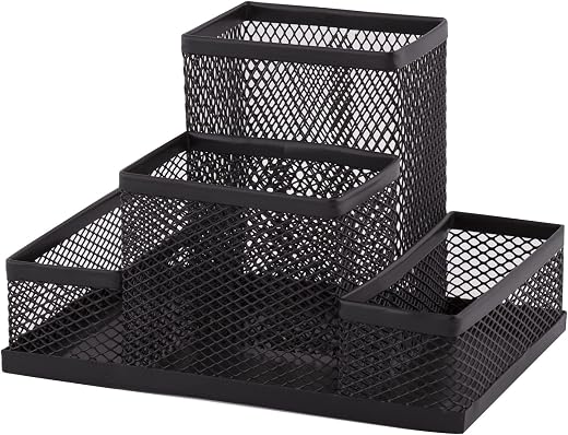 D.RECT Desk Organiser, Pen Holder, Metal Desk Organiser, Office Tray with Memo Holder, Mesh 103 x 154 x 103 mm, Black, (11...