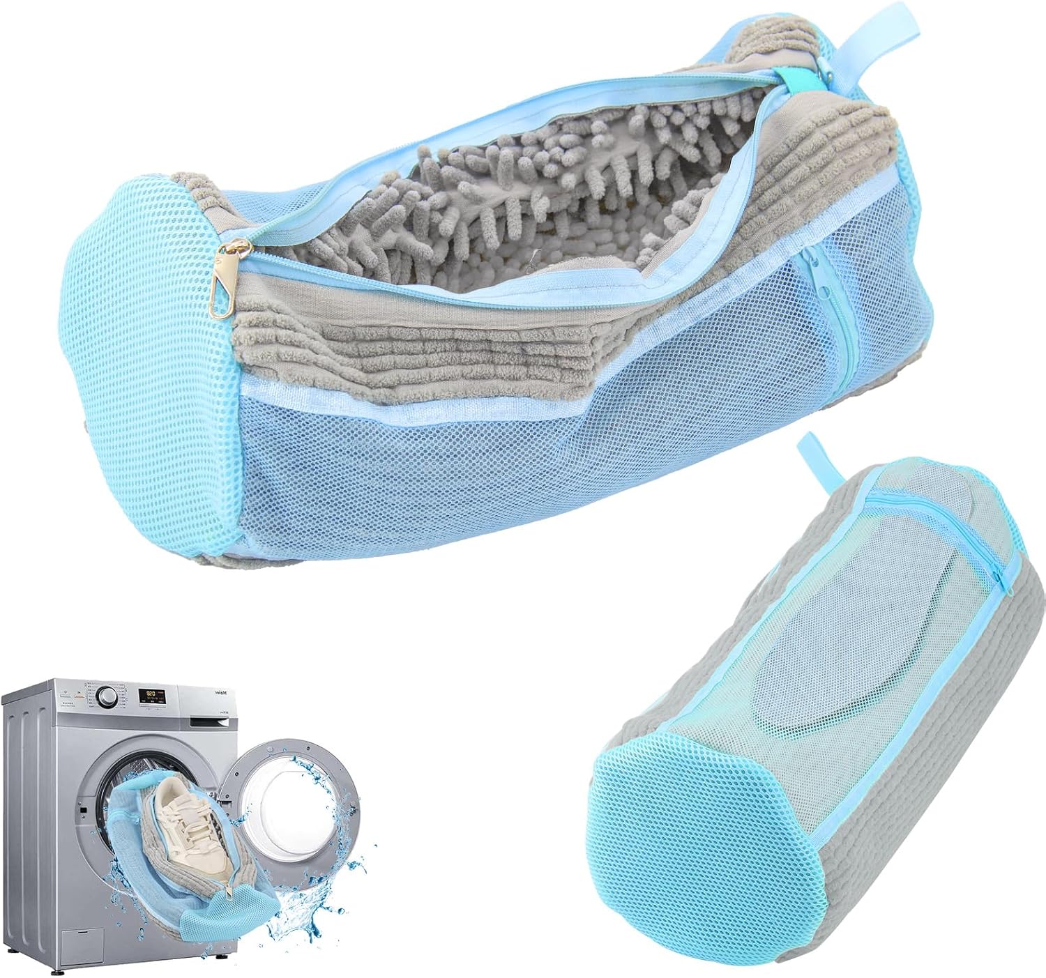 Shoe Washing Machine Bag 2 Pcs Reusable Shoe Cleaning Bag for Sneaker Tennis Shoes Cleaner Kit Laundry Shoe Bag for Washer and Dryer (Grey, Large)