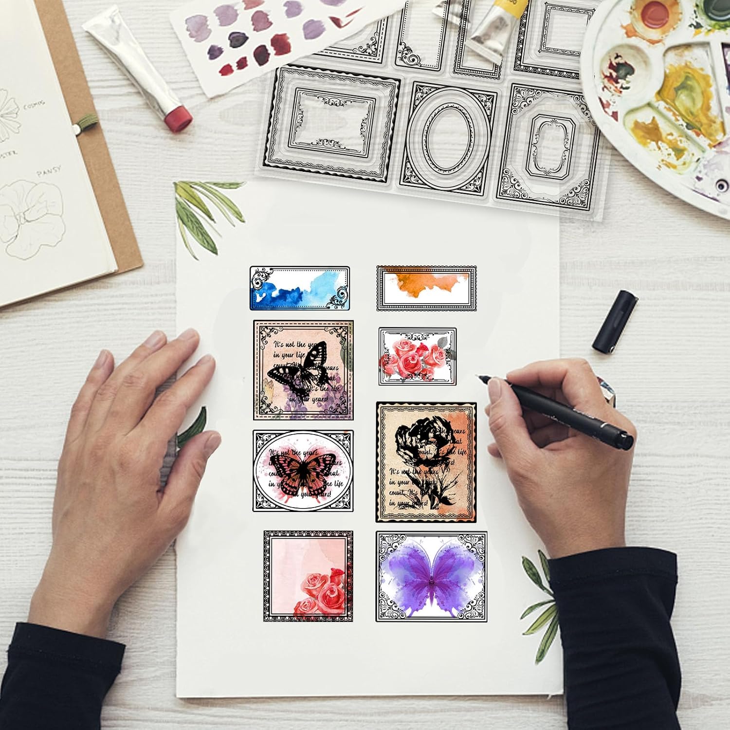 GLOBLELAND Vintage Label Clear Stamps Classical Lace Frame Silicone Clear Stamp Photo Frame Seals for DIY Scrapbooking Journals Decorative Cards Making Photo Album DIY Craft