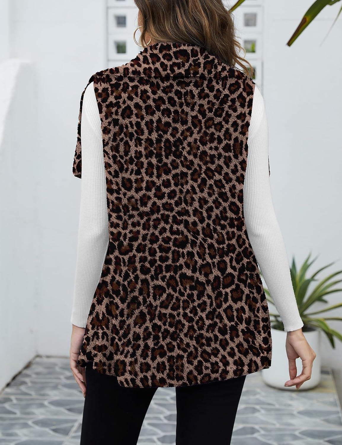 Women Fuzzy Fleece Vest Sleeveless Sherpa Jacket Winter Open Front Fluffy Outerwear Coats with Pockets - Image 3