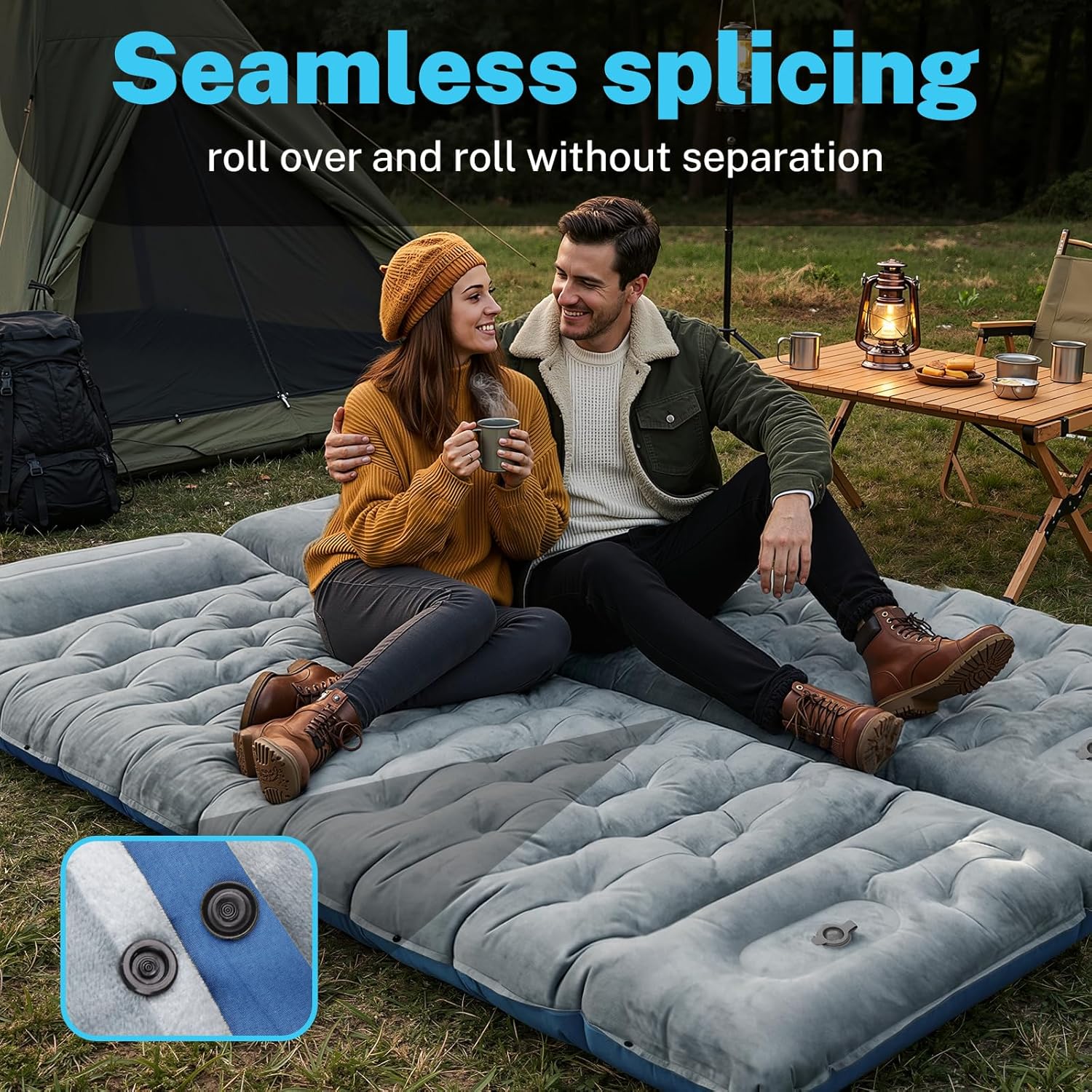 Camping Sleeping Pad, 6in Velvet Inflatable Camping Mat, Insulated Camping Mattress Built-in Foot Pump Compact Sleeping Pad for Camping Ultralight Self Inflating Camping Pad for Hiking Car Camp Gear