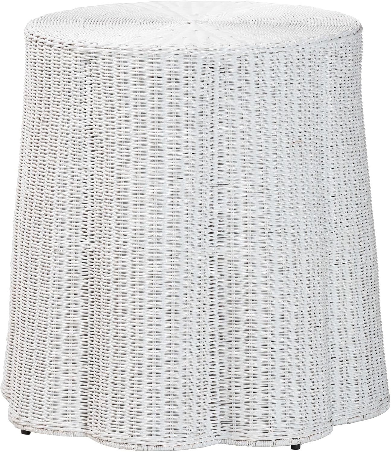 Bali & pari Palm Scallop Rattan Console Table – Handwoven Wicker Round Accent Table for Living Room, Sunroom or Foyer Place, Coastal Boho Style in Honey