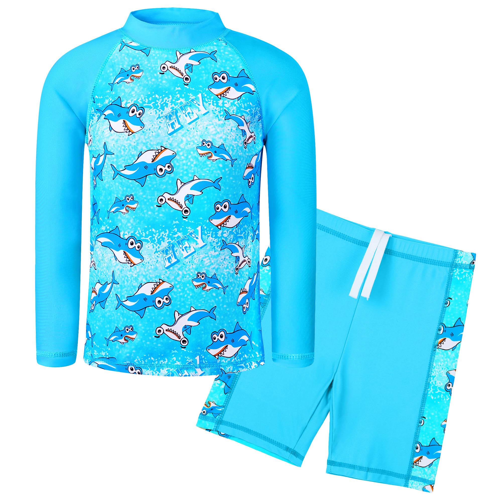 TFJH E Kids Boys UPF 50+ UV Swimwear Sun Protective Long Sleeve Two Piece Swimsuit