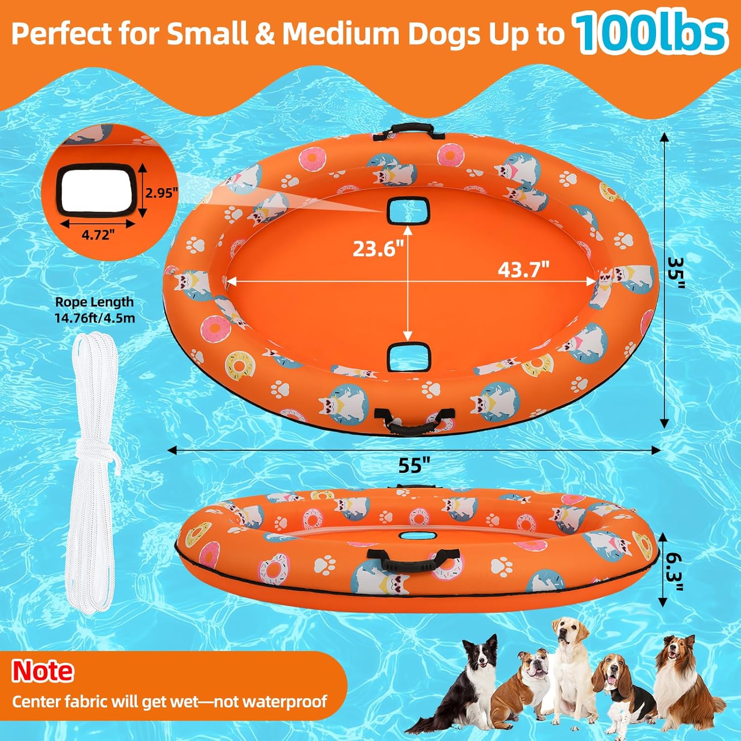 PUPTECK Dog Pool Float, Inflatable Dogs Raft for Pool with Rope, Summer Floating Mat Pool Toys, for Small Medium Large Dogs, for Lake River Pool Swimming