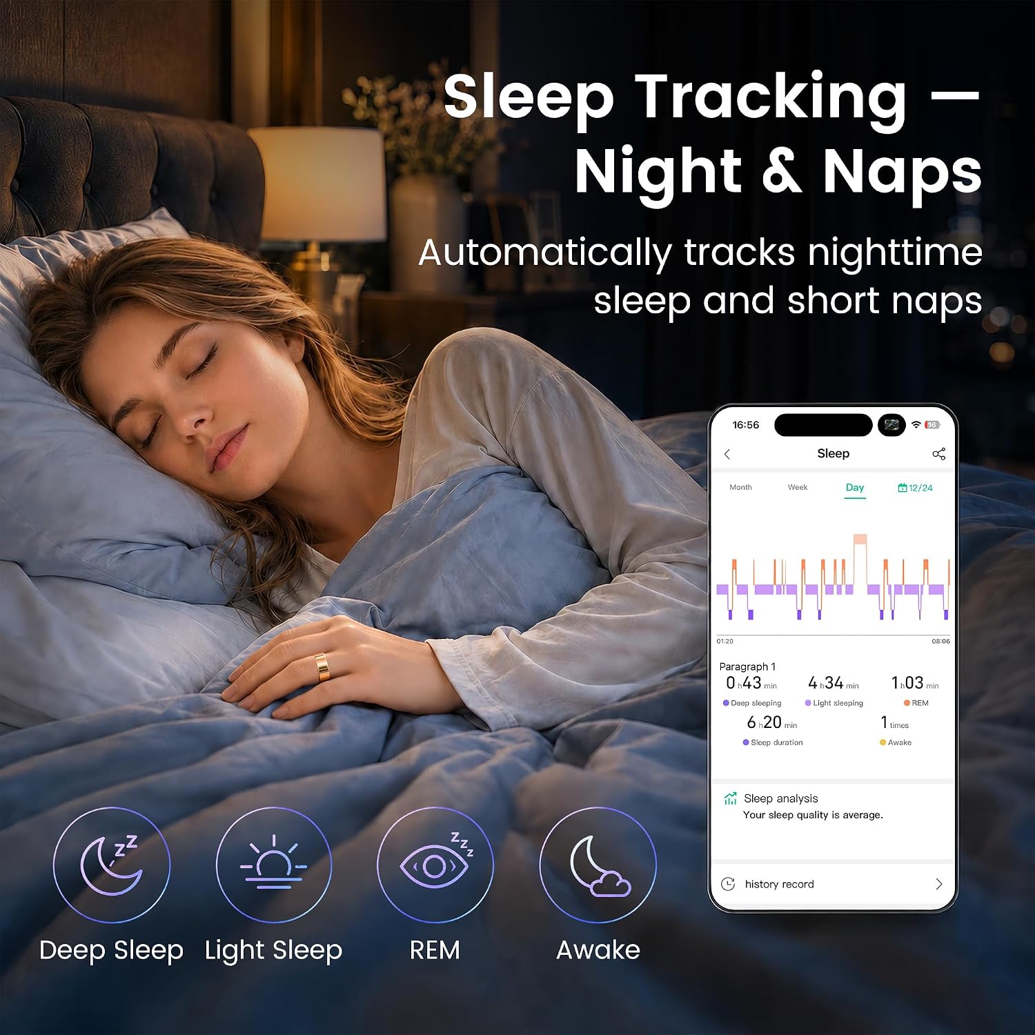 Smart Ring for Women & Men, Sleep and Stress Fitness Tracker (Rose Gold 13) | No Subscription Fee, iOS and Android, IP68 Water Resistance, Sleep and Naps, Activity Tracking, Women's Health, Family Care 5 81ILTPRjg3L. AC SL1500