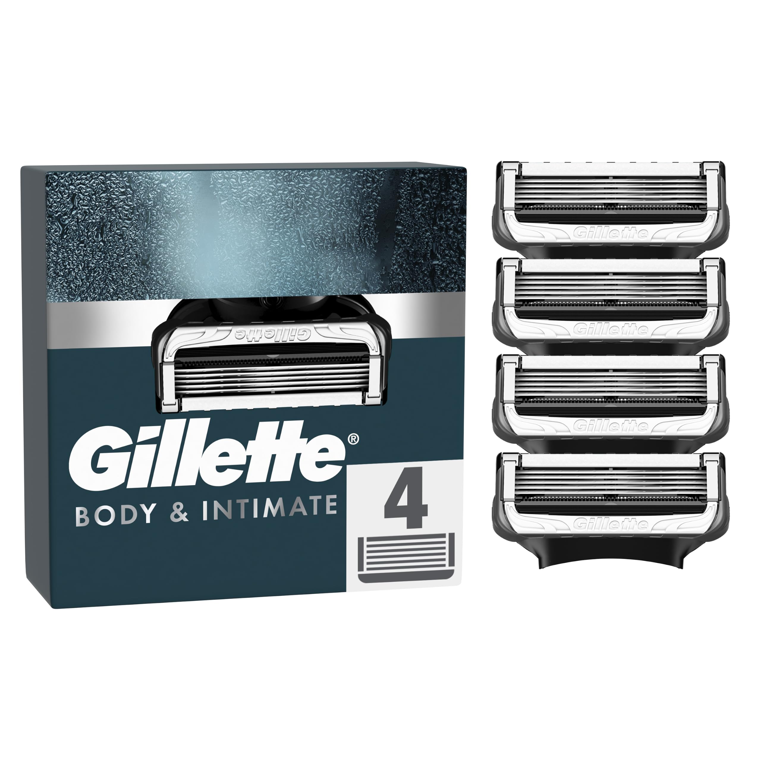 Gillette Body & Intimate Rasierklingen, 4 Original Ersatzklingen, Schwarz