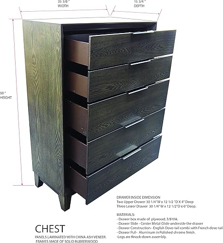 Miniatura 9 de Kings Brand Furniture Sheldon - Juego de dormitorio gris de 6 piezas tamaño King, cama, tocador, espejo, pecho y 2 mesitas de noche