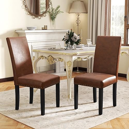 Miniatura 16 de LSSPAID Juego de 4 sillas de comedor tapizadas de tela con ribete de cabeza de clavo y patas de madera maciza para el hogar y la cocina, color azul