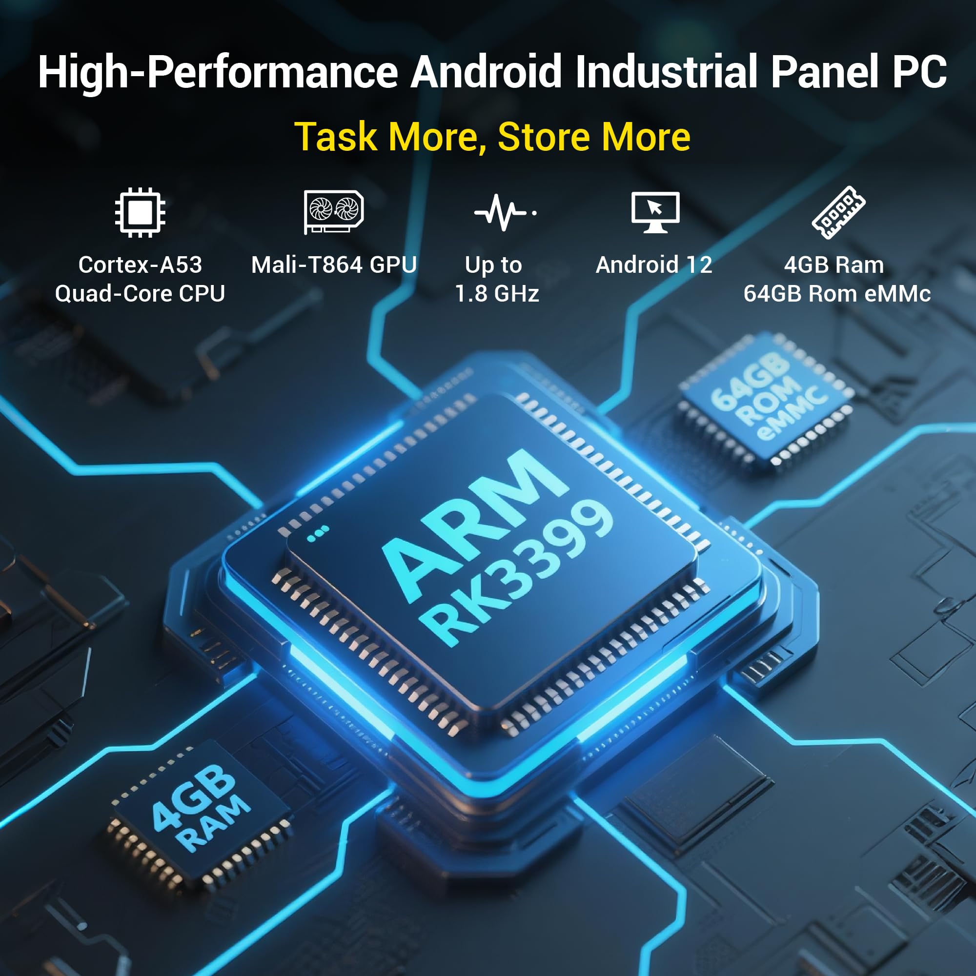 Industrie Panel PC-HEIGAOLAPC Industrie Touch Panel 15.6 Zoll, PC-panel All in One RK3399 4GB RAM 64GB ROM, Android 12 Tablet Computer Touchscreen 1920*1080 IPS, HDMI2,0, Type-C, 2 x USB Type A, RJ45