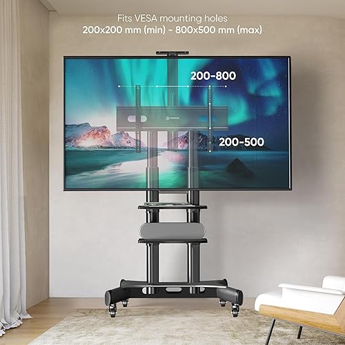 Miniatura 3 de ONKRON Soporte de TV móvil para televisores de 32 a 65 pulgadas de hasta 110 libras, soporte de TV de altura ajustable con ruedas máx. 600 x 400