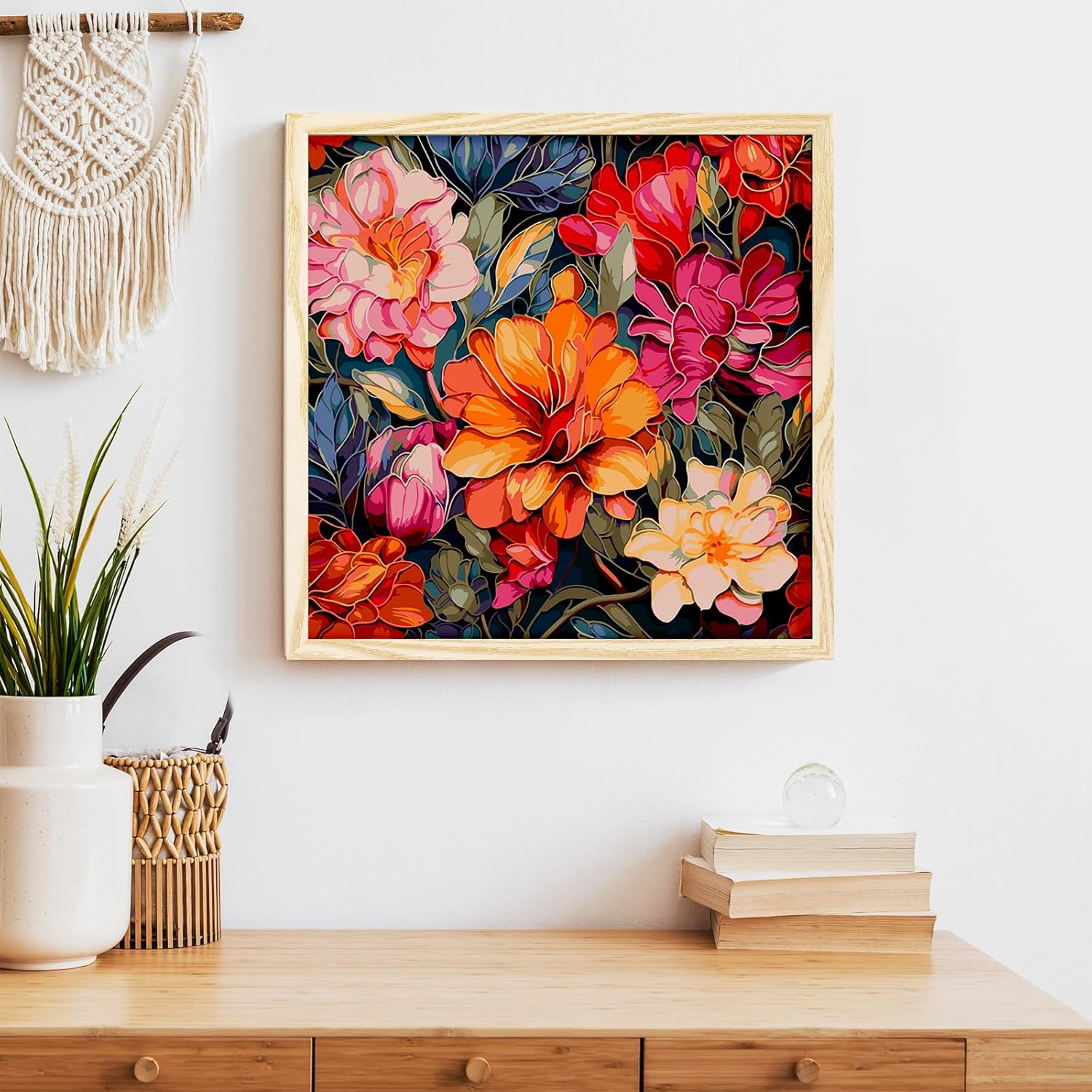Camocin Paint by Numbers Kit for Adults Beginner, Flowers Acrylic Adult Paint by Number Kits on Canvas, Flowers Watercolor Oil Number Painting for Adults, Perfect for Home Decor Gift 16"x16"