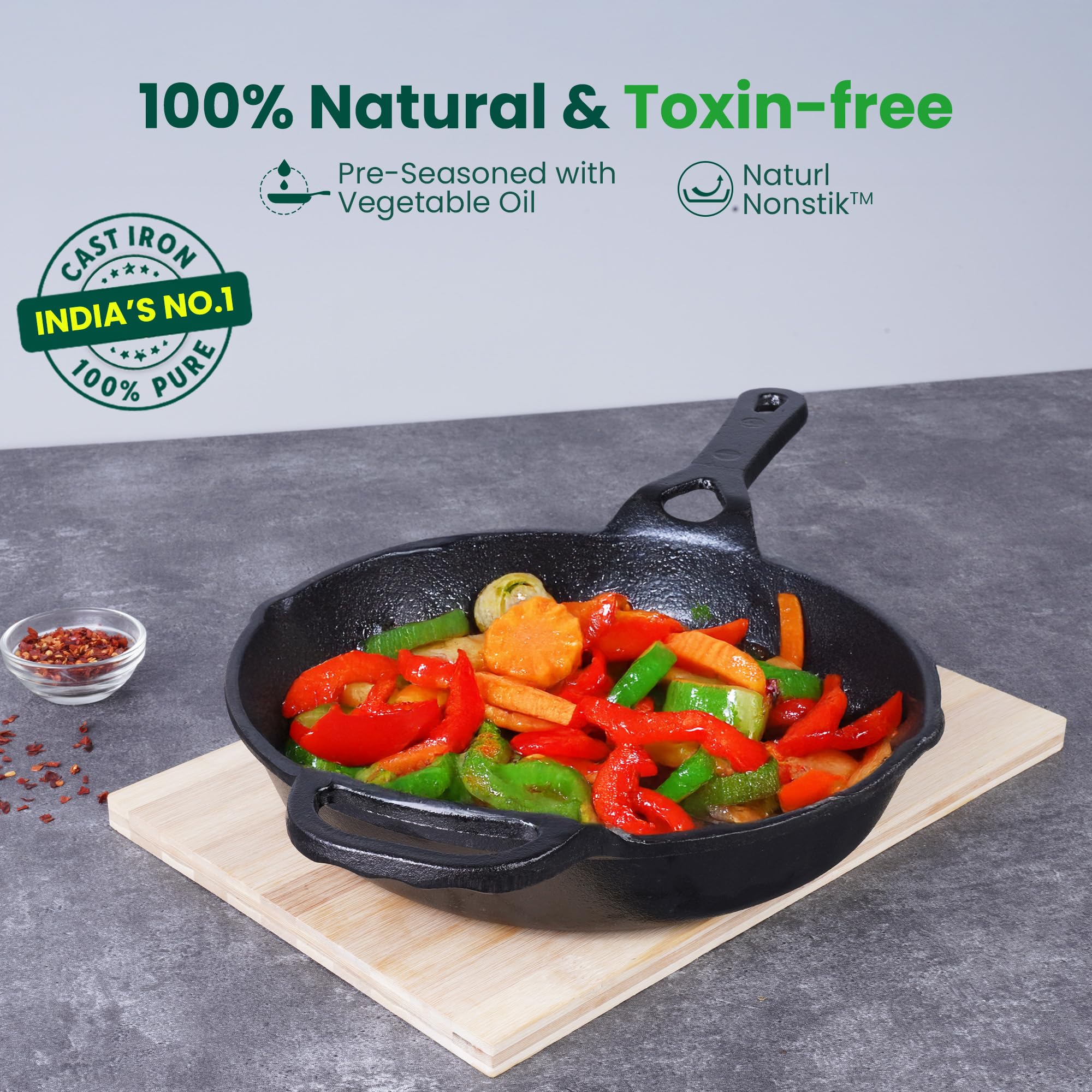 The Indus Valley Cast Iron Fry Pan - Toxin-Free & Flavorful -7
