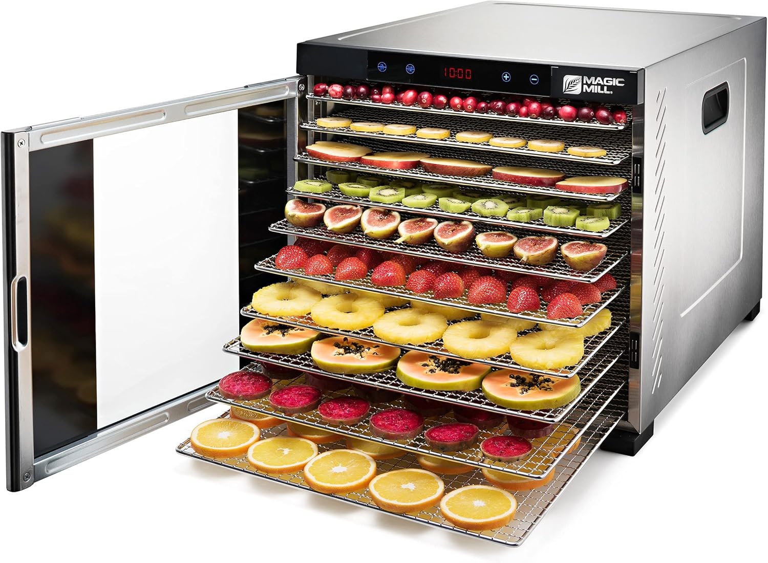Magic Mill Commercial Food Dehydrator | 11 Stainless Steel Trays | Adjustable Timer & Temperature Control | Jerky, Herb, Meat, Beef, Fruits & Vegetables Dryer | Safety Over Heat Protection