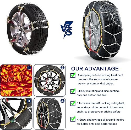 Miniatura 7 de Cadenas de nieve, resistentes al desgaste, de acero de alto carbono, antideslizantes, para automóviles de pasajeros, camionetas y SUV, juego de 2