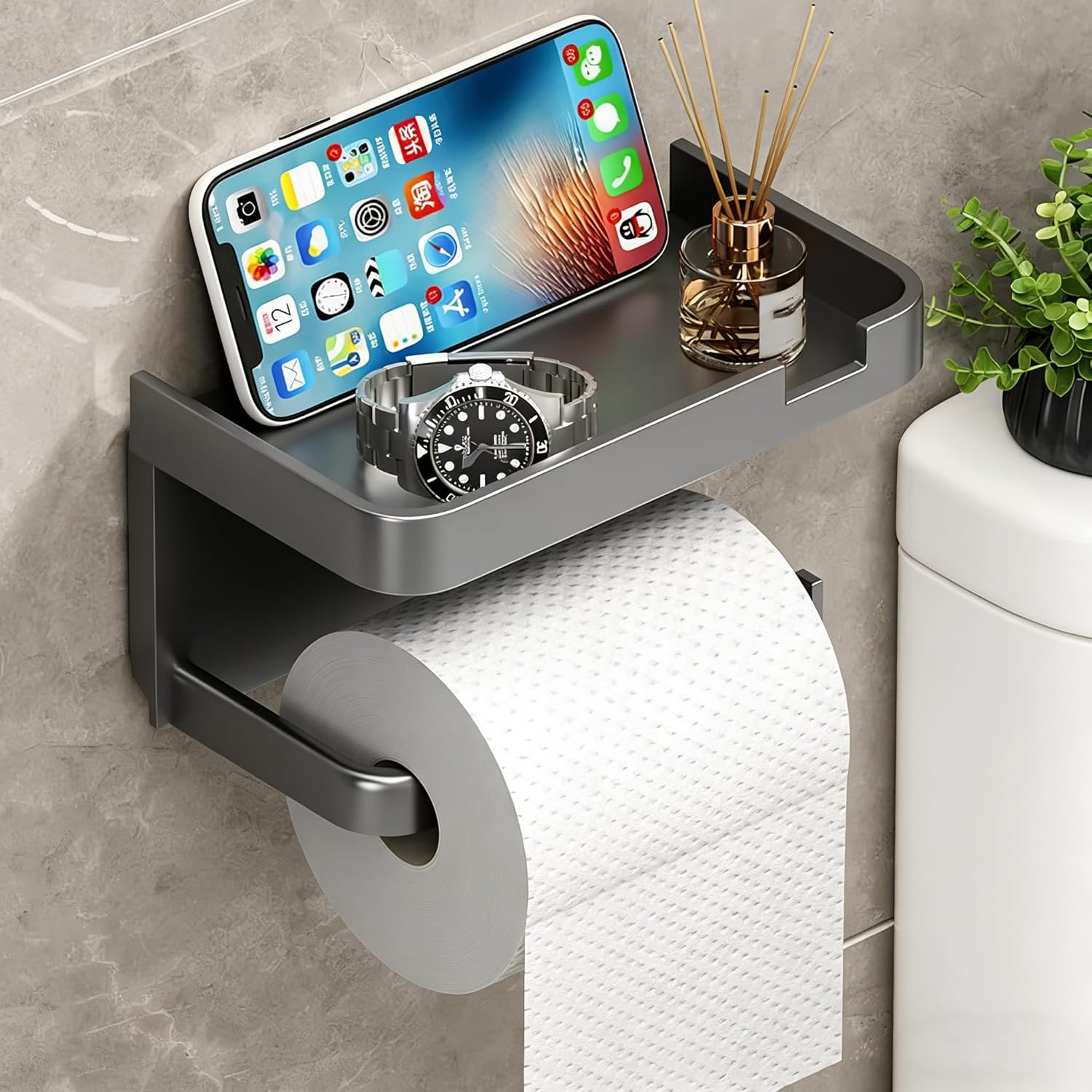Wall-Mounted Toilet Paper Holder with a Shelf, Polished Plastic Tissue Box Dispenser with Storage Drawer, Dual-Purpose Bathroom Accessory