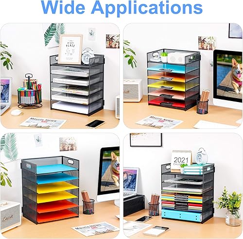 Miniatura 3 de Marbrasse Organizador de archivos de malla de 6 niveles con asa  3 paquetes de organizadores de cajones de escritorio