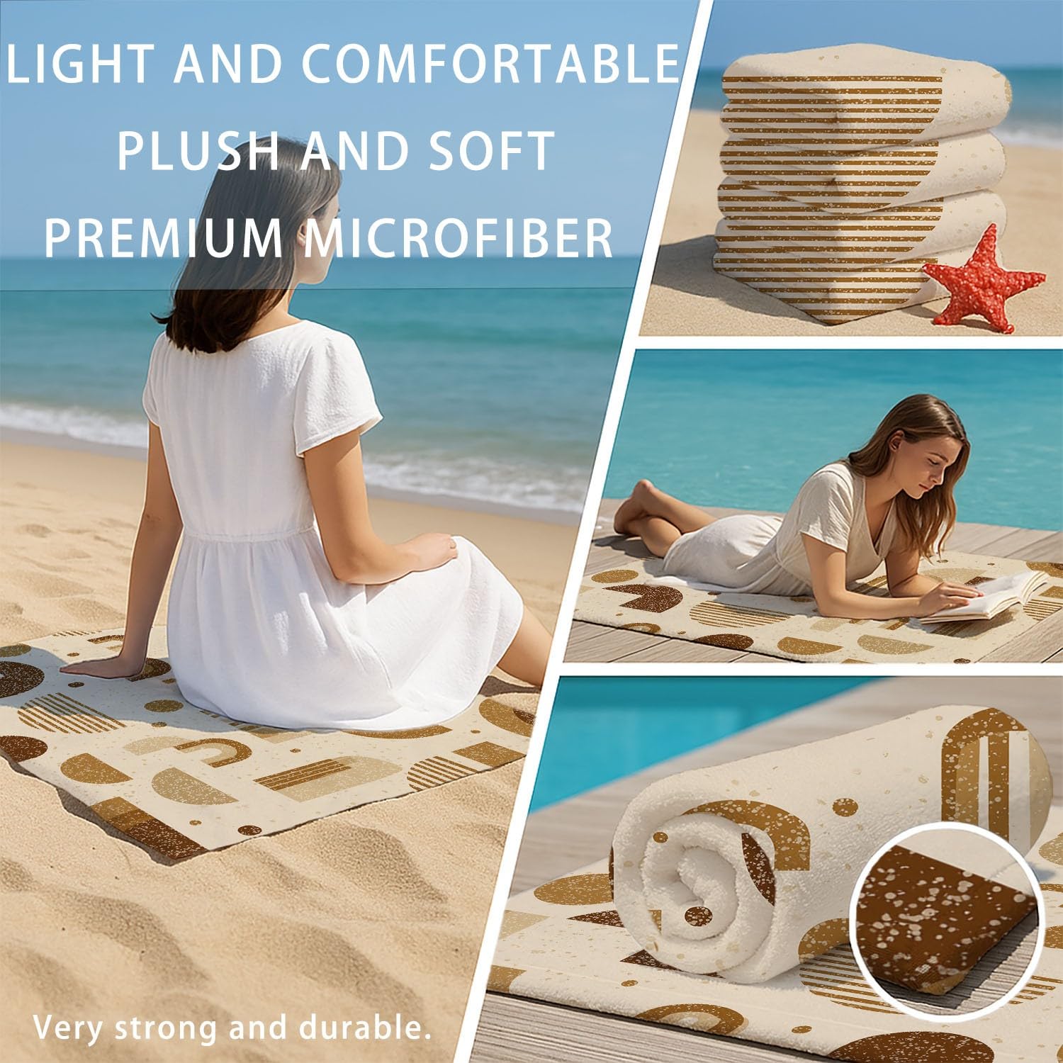 Grande Serviette de Plage 180 x 100 CM,Drap de Plage Microfibre,Couverture de Plage Absorbante Rapide pour Nordique, Wabi-Sabi, Géométrique, Chaleureux Arches, Rayures, Géométrie, Apaisant