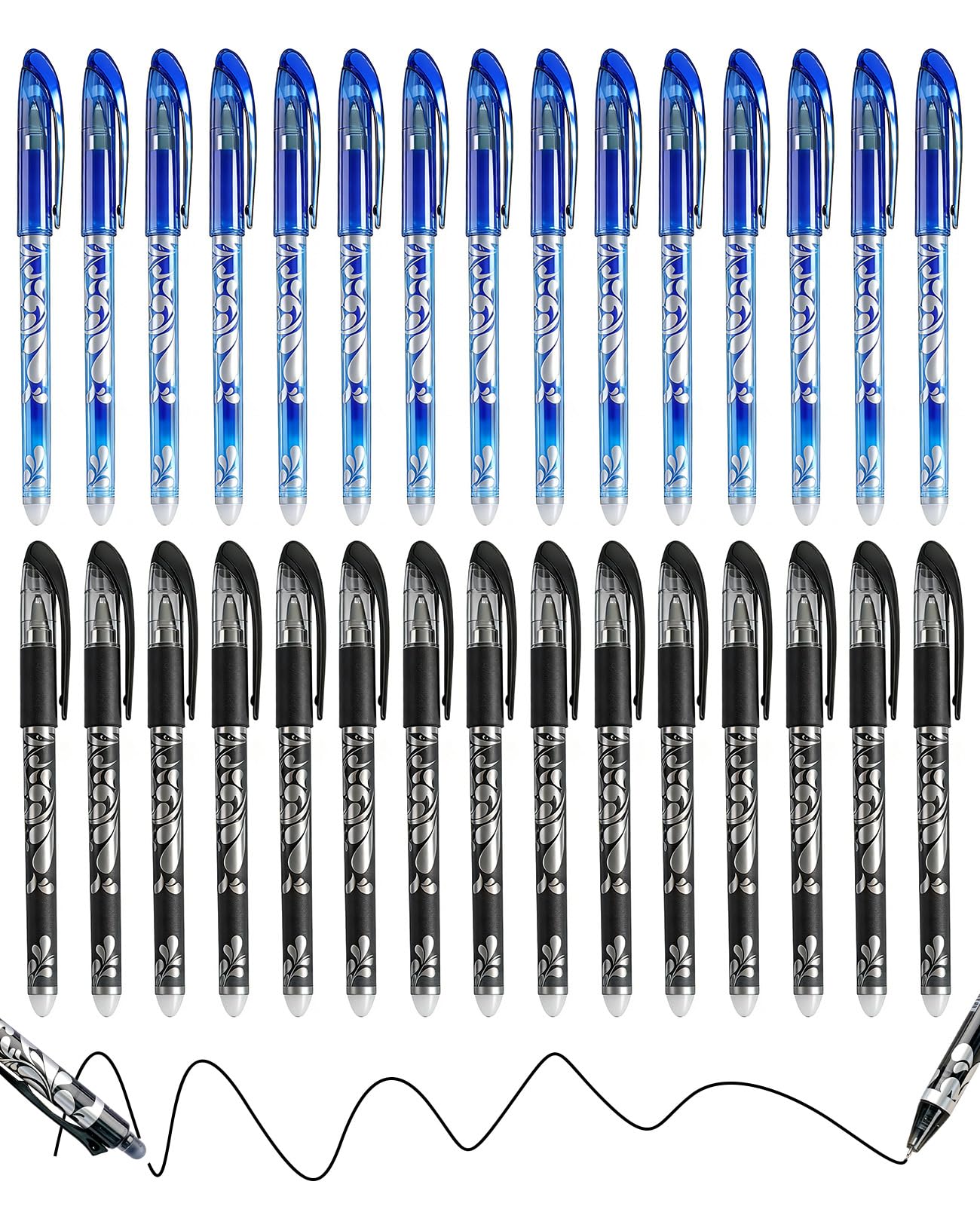 hommova 30-Pack Erasable Gel Pens with Eraser – 15 Black + 15 Blue, 0.7mm Rub Out Pens for School Office Notes, Smooth Writing & Easy Correction