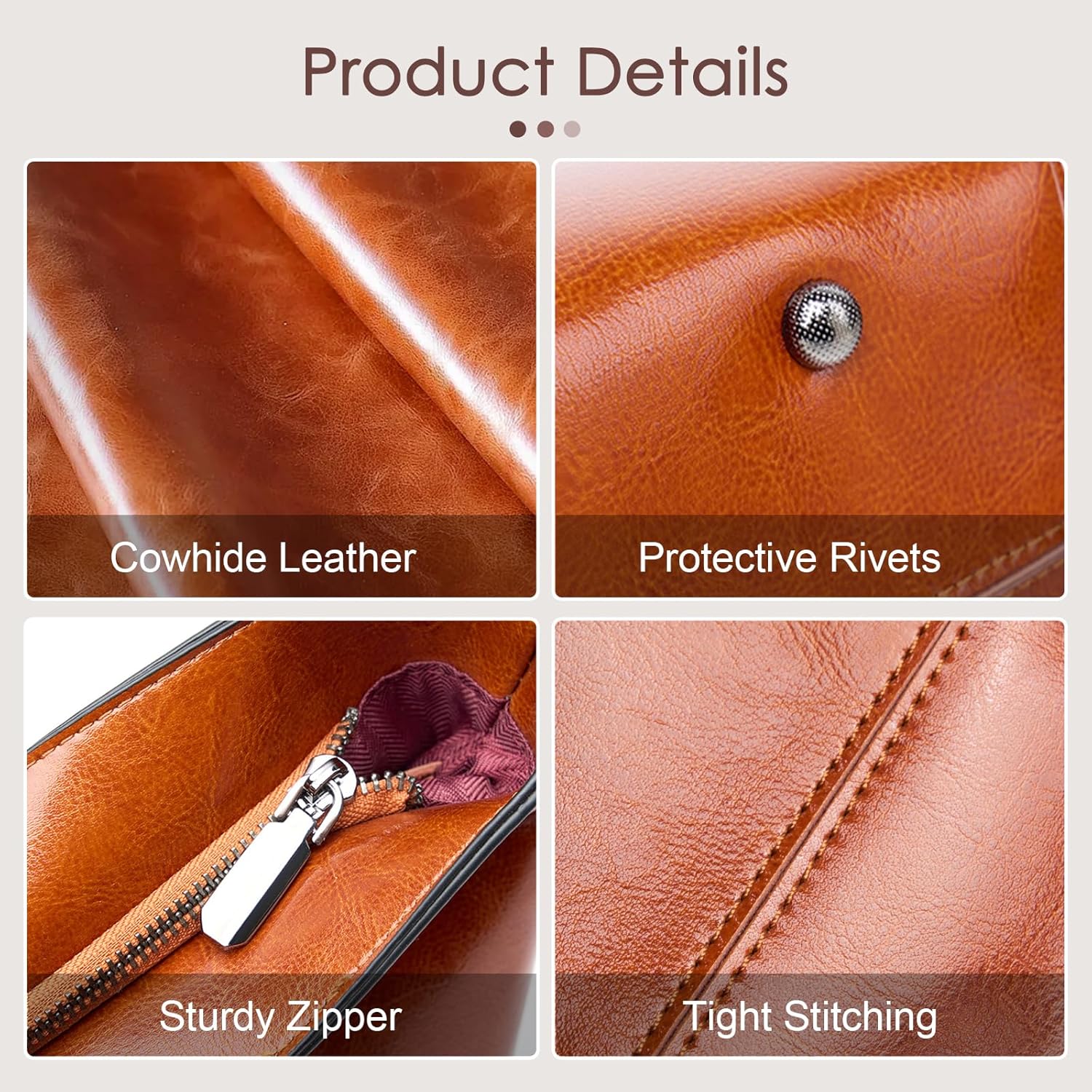 Genuine Leather Tote Bags, Shoulder Bag for Women, Top Handle Handbag Large Capacity, Work Tote Purse - Image 4