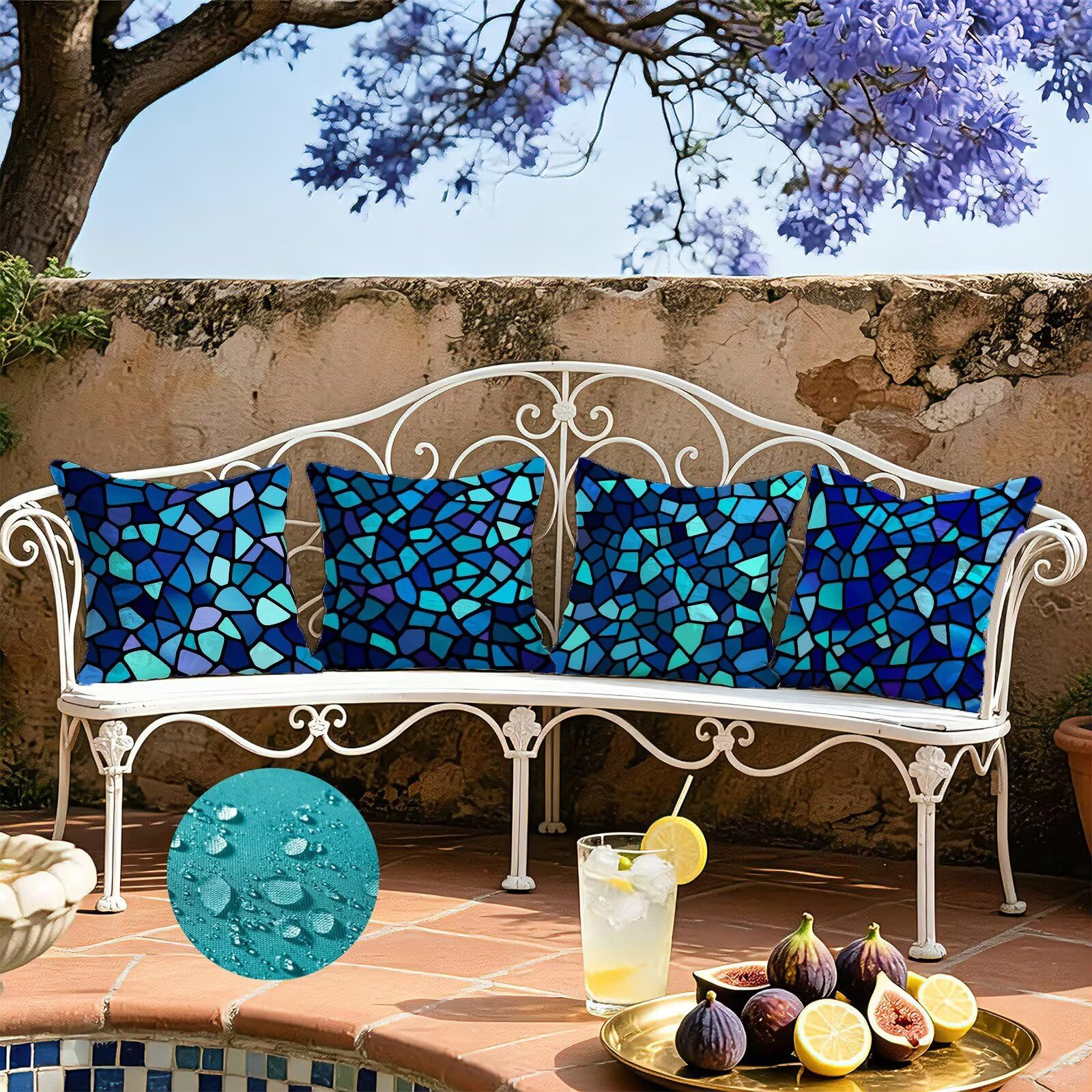 Cojines Exterior Azul Funda Almohada 45x45 Impermeables Juego de 4, Cod-507