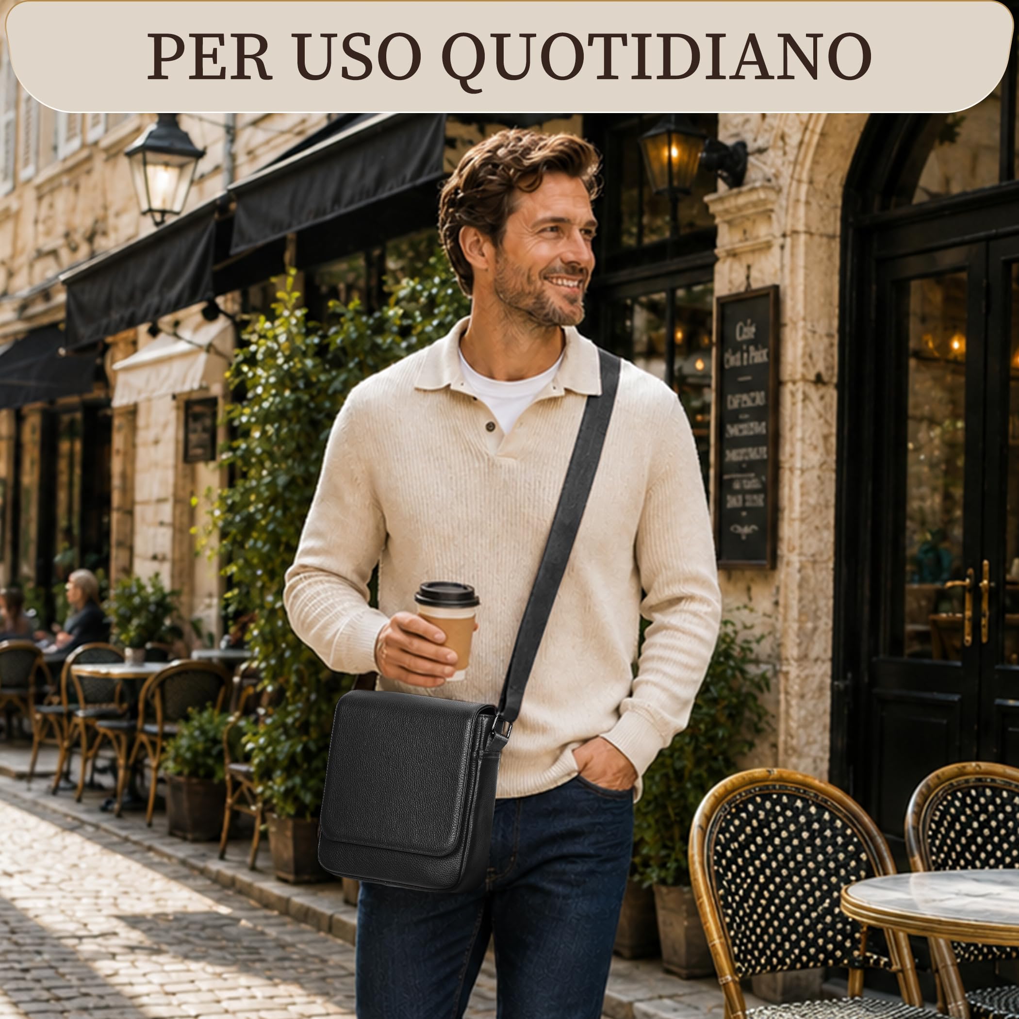 Eshow Borsello Uomo Tracolla in Pelle Genuina con Protezione RFID | Borsa Antifurto per Lavoro Viaggio e Tempo Libero